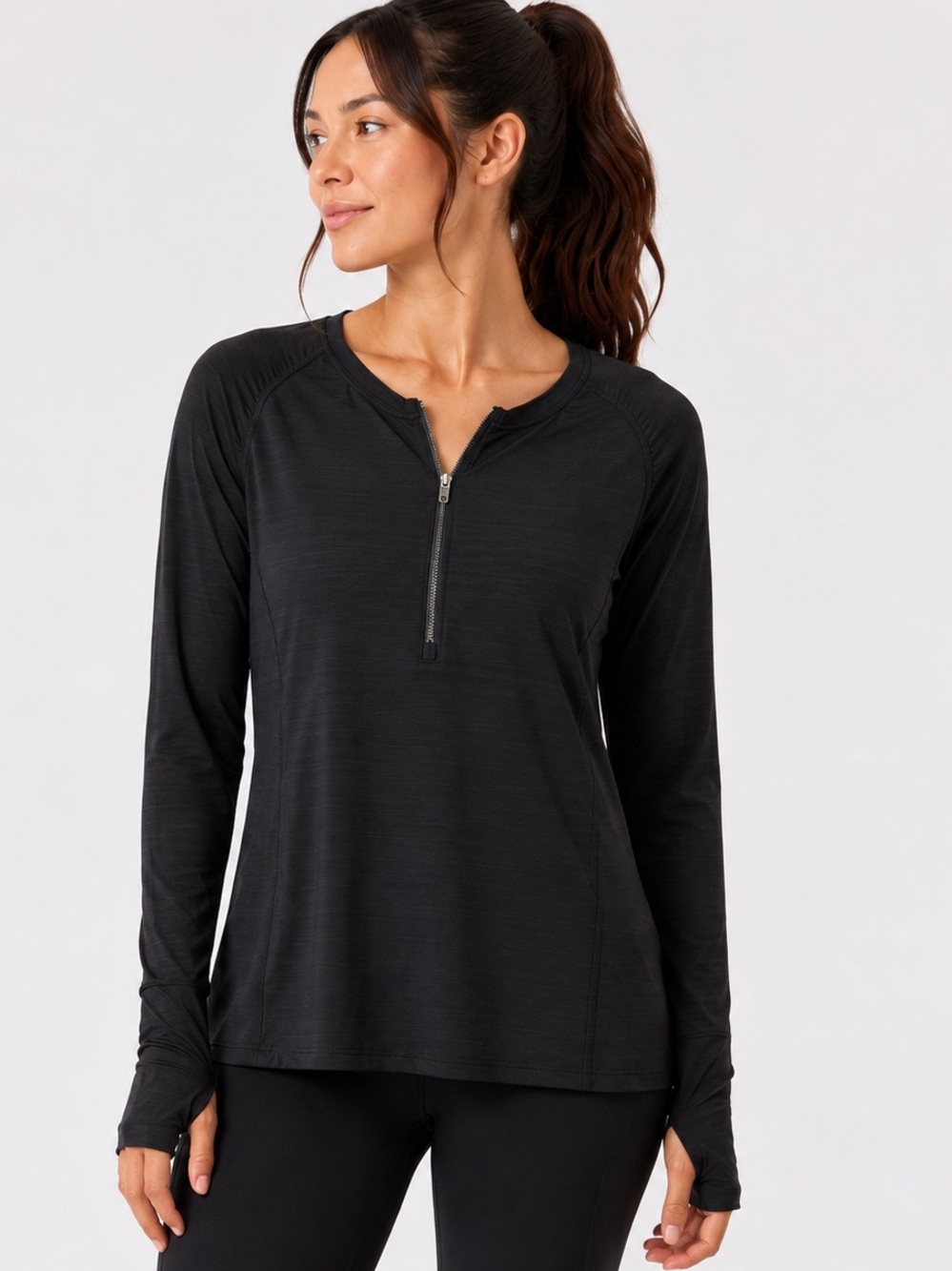 #171 NWT Athleta Pacifica UPF 50 Half Zip Shirt Black XL Running - Picture 1 of 5